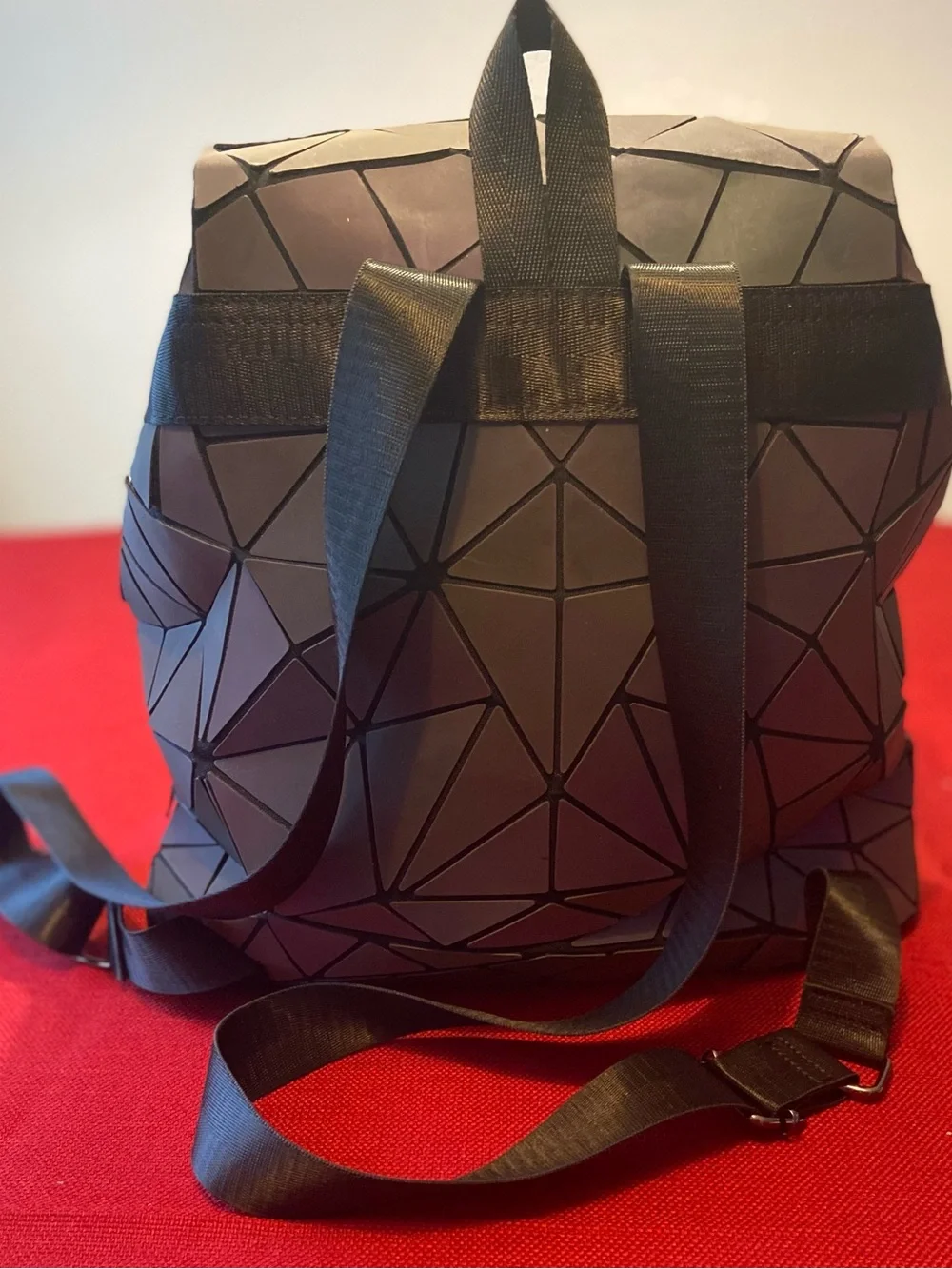 Iridescent Geometric Triangle Panel Backpack in Charcoal Gray